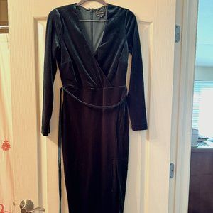 Bardot forest green velvet wrap dress long sleeves size XS NWOT